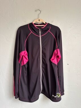 Sun Protection Zone Women's Black Pink Zip Up Rash Guard Top‎ Size 2XL EUC